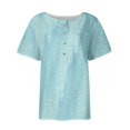 thumbnail image 3 of Cute Tops for Women Trendy Gorgeous Button Down Henley Womens Shirts with Pocket Short Sleeve Retro Stripped Print Blouses for Women Dressy Casual V Neck Spring Clothes Light Blue M, 3 of 5