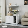 thumbnail image 1 of Wood Cat Litter Box Enclosure with Scratch Pad - Hidden Kitty Litter Box Furniture Indoor Cat House, 1 of 5