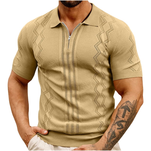 Chemises pour Hommes Mode Tricot Décontracté Couleur Unie Manches Courtes Col Rabattu Blouse Chemise