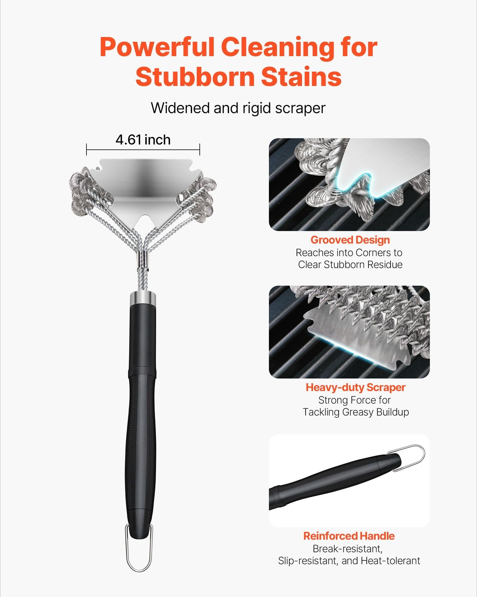 Extra-Long 17-Inch Grill Brush – Bristle-Free Cleaning Tool, Stainless Steel BBQ Scraper