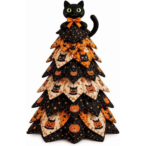 DIY Halloween Quilted Fabric Tree Kit, 3D Layered Fabric Sewing Craft Kit, 3D Padded Sewing Craft Project, Handmade Halloween Decorations Tabletop Decor for Mantel Shelf Home Display