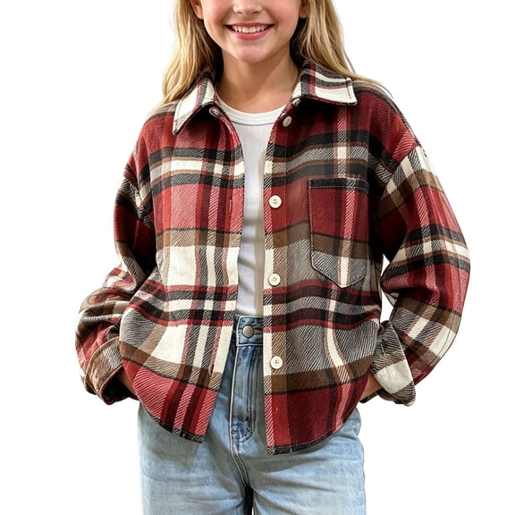 BLVB Kids Toddler Little Boys Girls Baby Long Sleeve Button down Plaid Shirt Lapel Shacket Jackets Fall Outfits(Multicolor AA3,1-2Years)