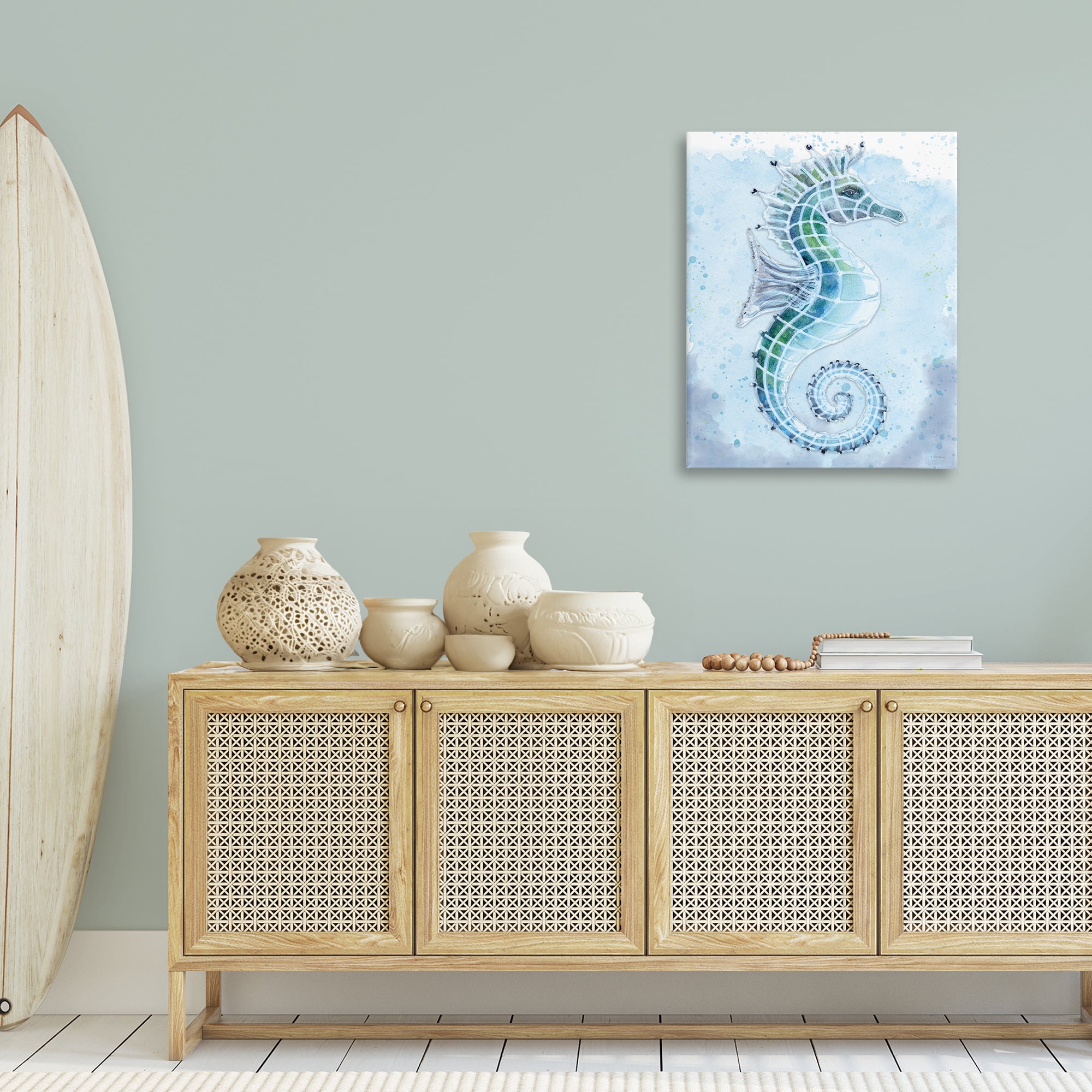 Stupell Industries Stained Glass Seahorse Nautical & Beach Painting Wrapped Canvas Art Print Wall Art, 24 x 30