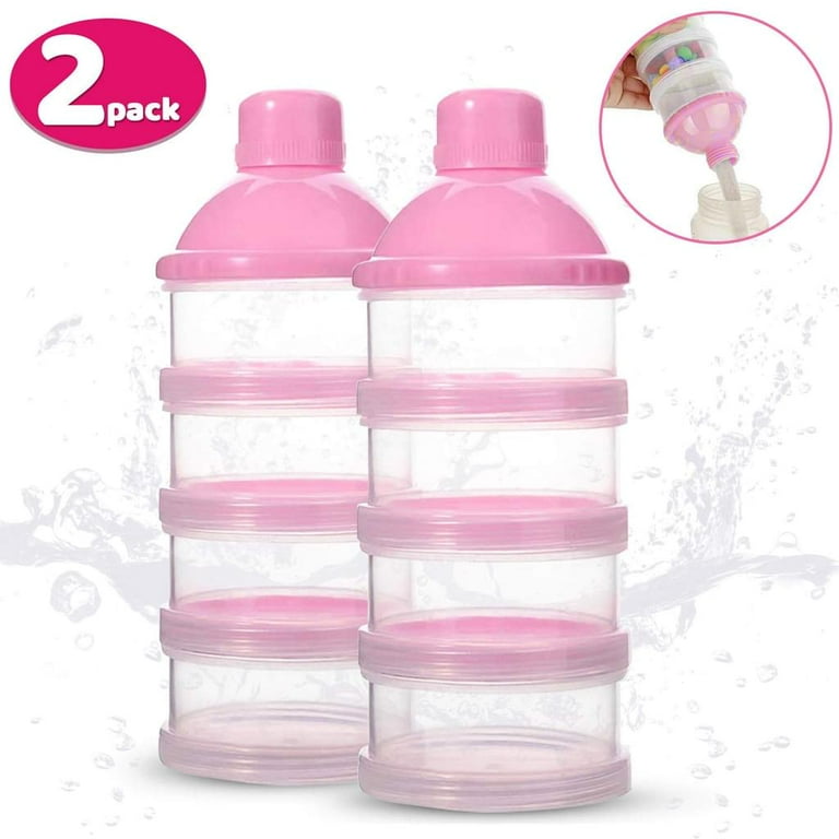 Portable Milk Powder Dispenser 4-Layer 2 Pcs Formula Milk Powder Storage Containers, Portable Food Storage Container, Seal Milk Powder Storage Containers For Travel And Outdoor(Pink