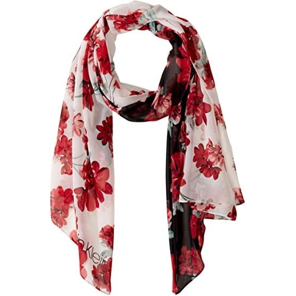 Calvin Klein Colorblock Floral Poly Chiffon Scarf