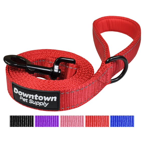 Downtown Pet Supply Reflective Dog Leash with Padded Handle, Red Leash for Dogs