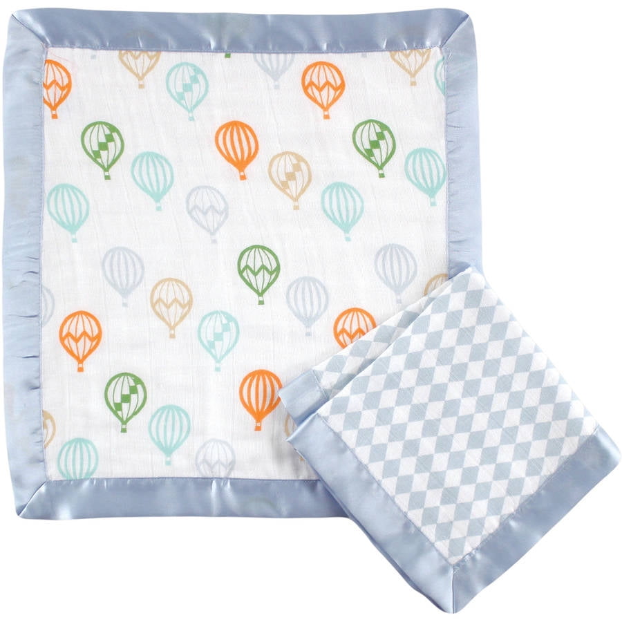 Hudson Baby Muslin Security Blanket, 2pk, Blue