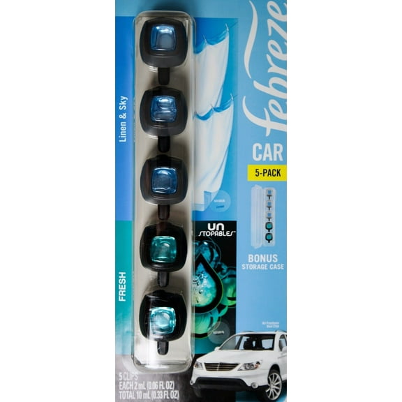 Febreze Linen Sky & Fresh Unstopables Air Freshener, 5 Car Vent Clips