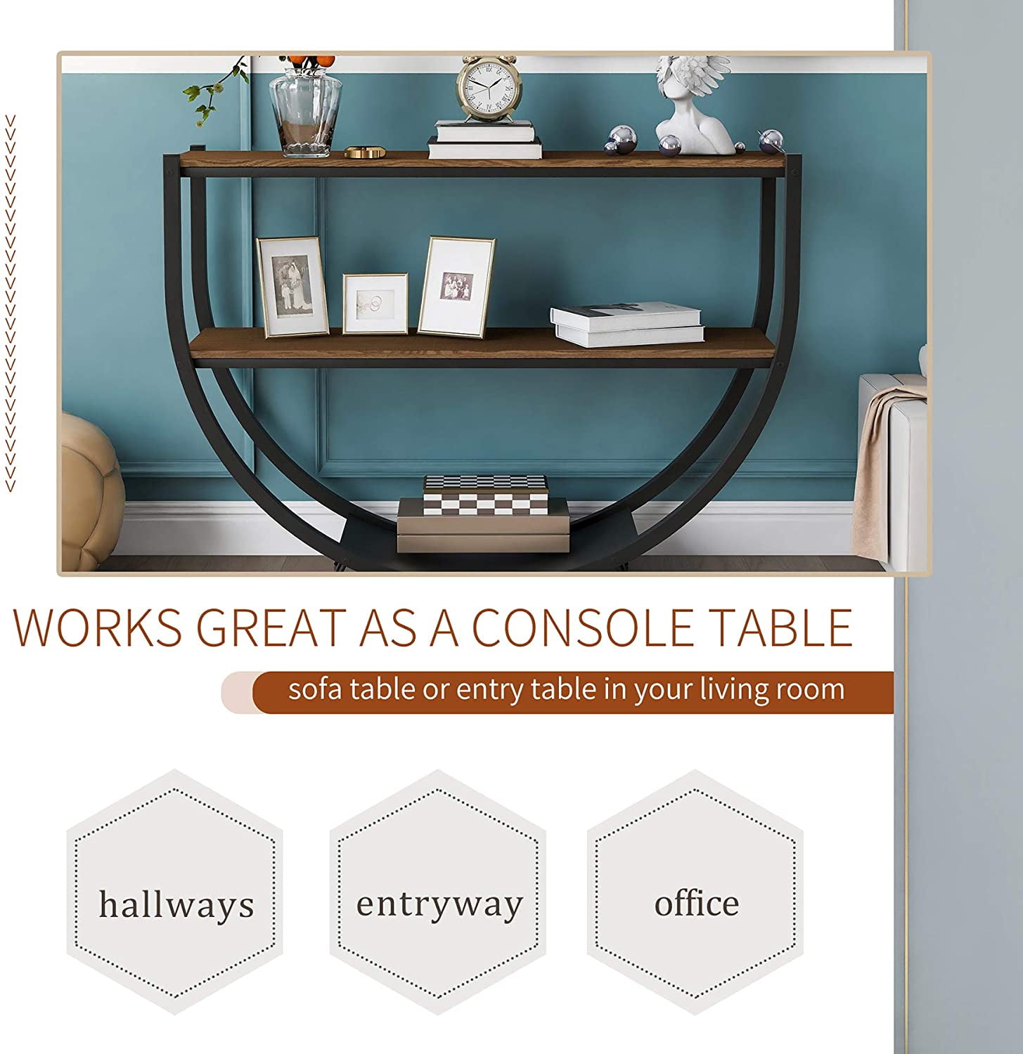 Erinnyees Rustic Style Console Table, 2 Tier Country Style Sofa Table for Entryway, Brown