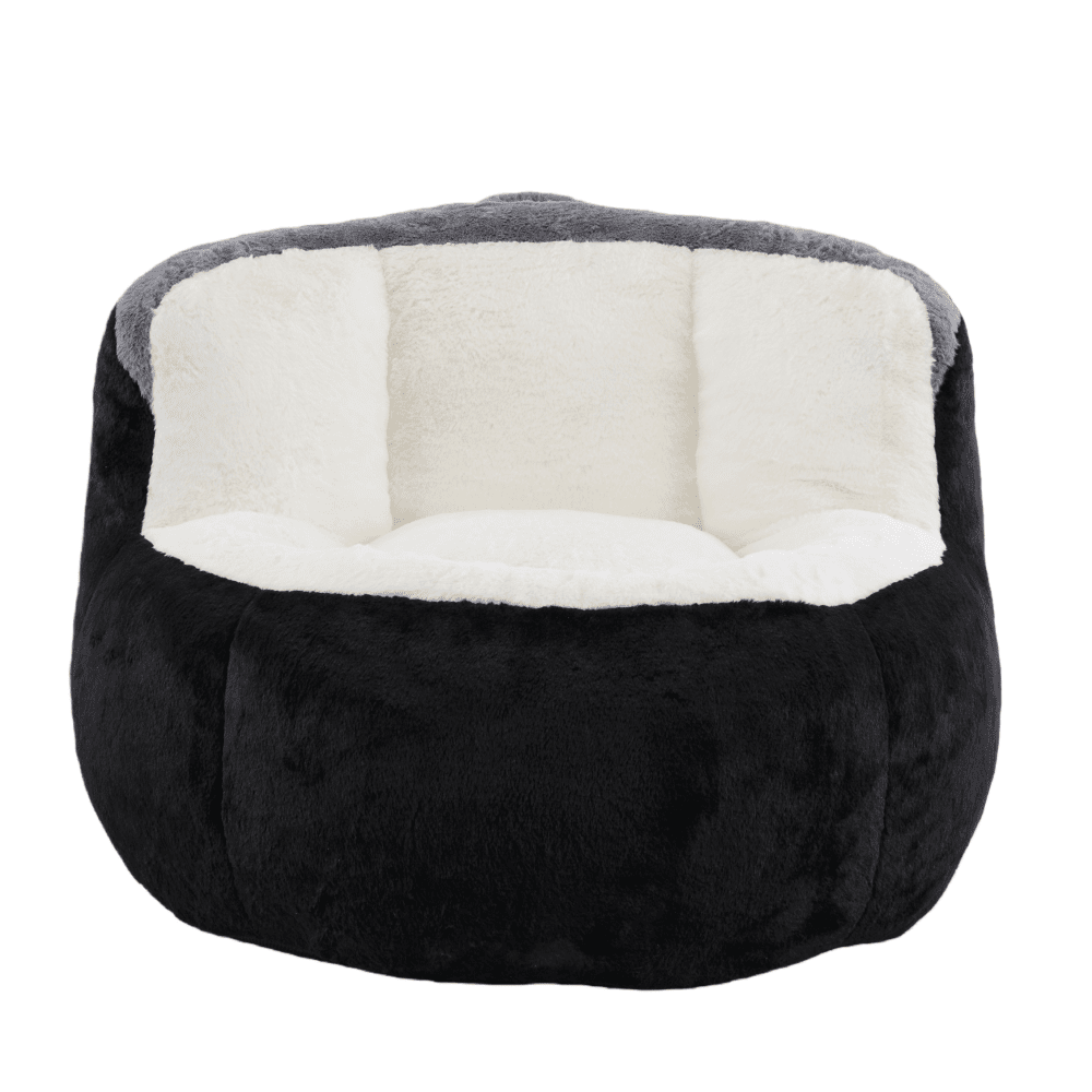 Tcbosik Oversized Bean Bag Chair, Faux Fur Accent Chair, Single Sofa Chair for Living Room, Bedroom, Black+White+Grey