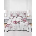 thumbnail image 2 of Quilts Full Size Bedding Set, Red Cherry Lightweight Quilted Comforter, Spring Floral Branches Ink Painting Art Wood Gray Soft Bedspread Coverlet with Pillow Covers for All Season, 78" x 90", 2 of 7