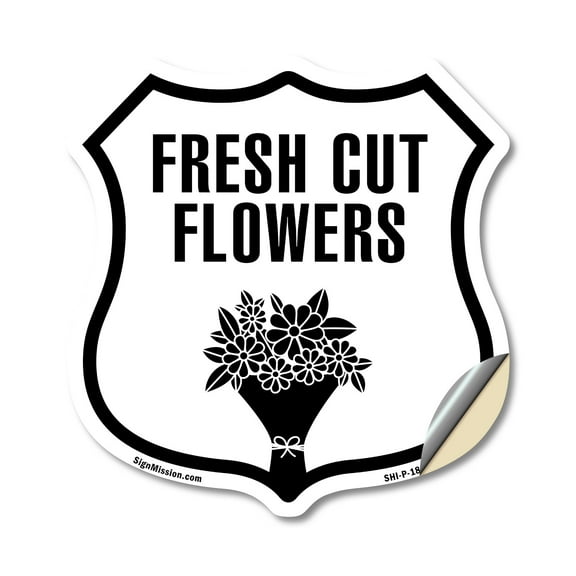 Fresh Cut Flowers Shop (2 Pack) 18 inch X 18 inch Shield Shaped Heavy Duty 3.2 mil Vinyl Decals Weather Resistant Made in the USA