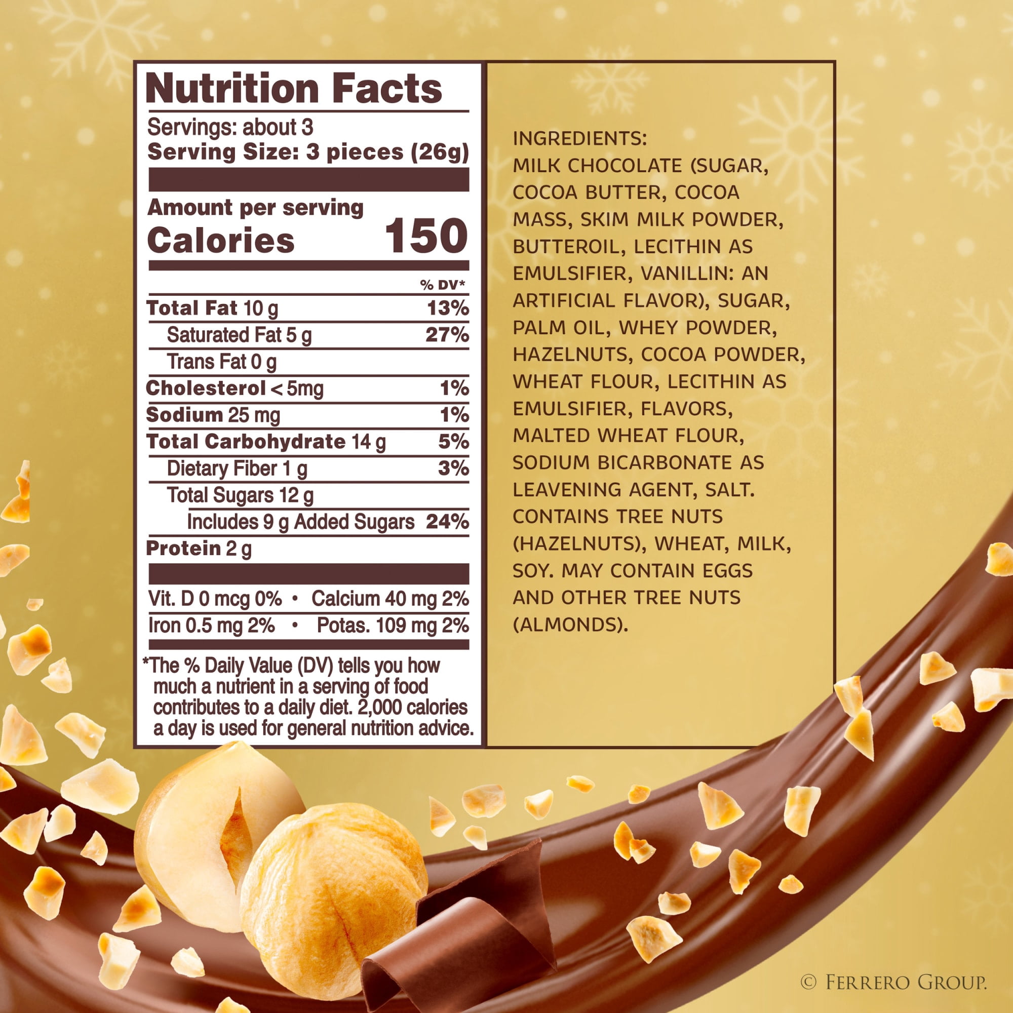 (2 pack) Ferrero Rocher Golden Moments, Premium Milk Chocolate Hazelnut, Individually Wrapped Holiday Chocolate, 3.1 oz bag