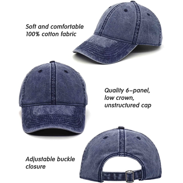 Gorras de béisbol ajustables lavadas de algodón vintage para hombres y mujeres, sombrero retro clásico liso de perfil bajo no estructuradoNavy
