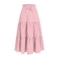 thumbnail image 4 of CUZIBR Youth Girls Skirts Bohemian Solid Color High Waist Casual Ruffled Tiered Flowy Breathable Loose Fit Tunic Long Skirt Summer Comfortable A-Line Vacation Beach Dailywear,Pink,14-15 Years, 4 of 7