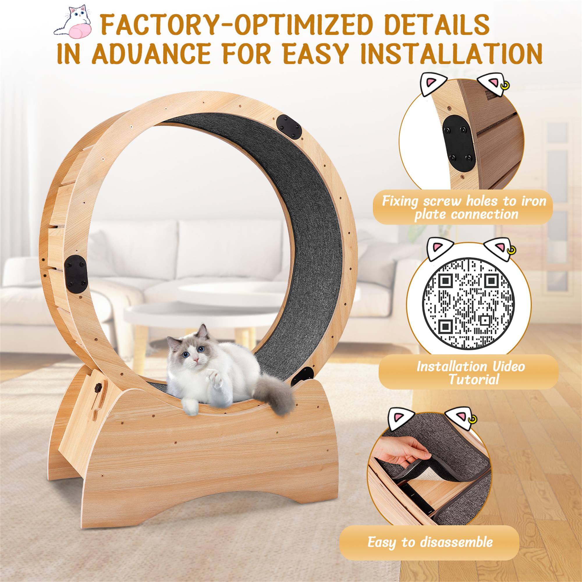 Kadyn 35" Cat Exercise Wheel, Cat Treadmill, Cat Wheel with Carpeted Runway, Running Wheel for Indoor Cats, Kitty's Weight Loss and Health, Beige
