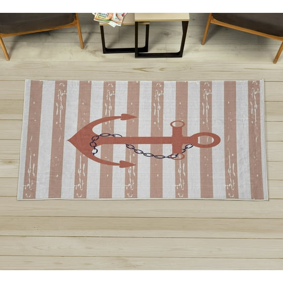 Striped Decorative Rug, Ship Anchor Chain Marine Life Inspired Lines Background Ocean Sailing, Quality Carpet for Bedroom Dorm and Living Room, 6 Sizes, Pale Rust, by Ambesonne
