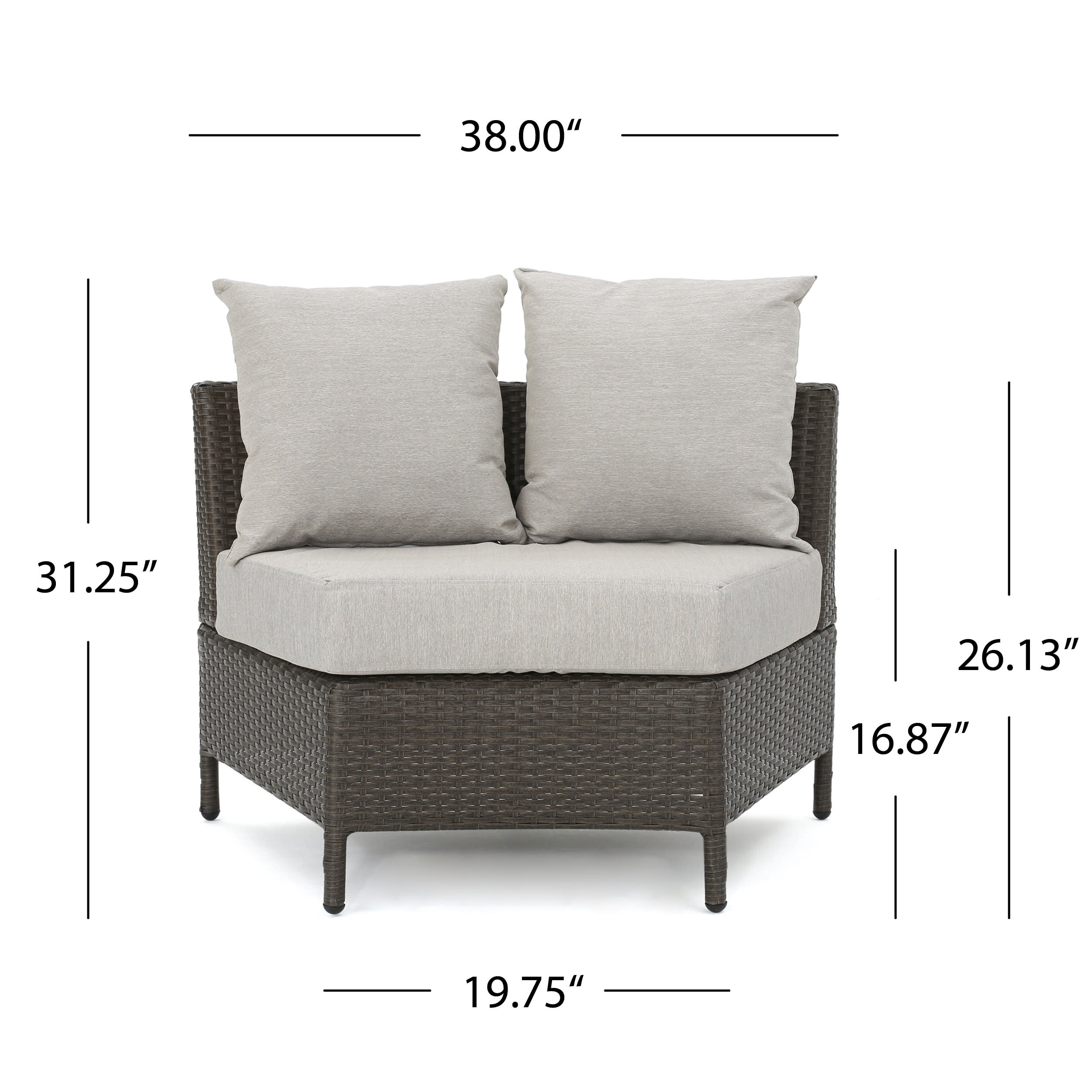 Adelina Wicker Outdoor Curved Loveseat Sectional with Cushions, Brown and Ceramic Gray