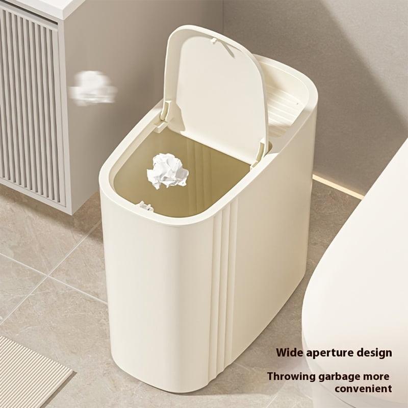 Large Capacity Bathroom Trash Can with Lid Odor-Sealing Oval Plastic Garbage Can for Kitchen, Bathroom, Bedroom, Living Room