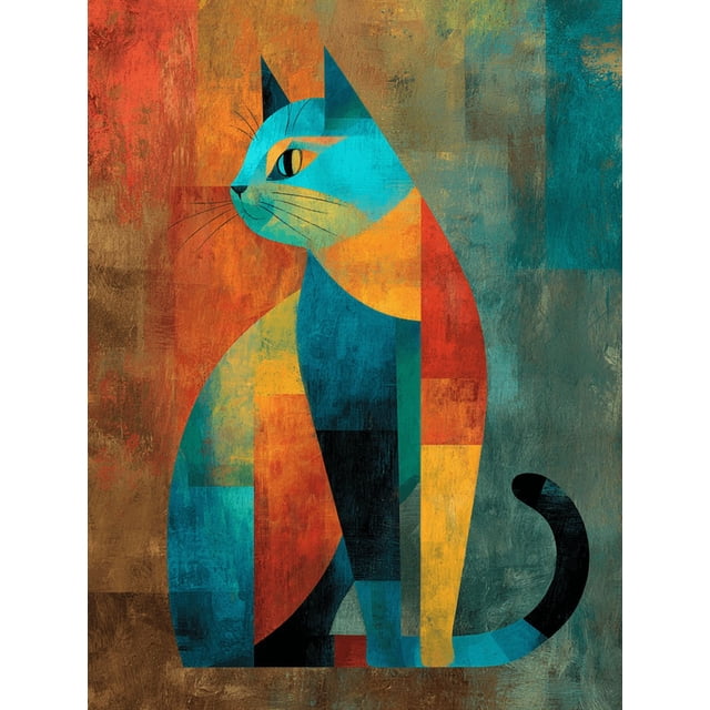 Qisvanset Colorful Abstract Cat Canvas Print 12x16 Inch Bar Wall Decor