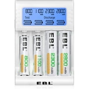 EBL Individual LCD AA AAA Battery Charger - Fast Charging Charger with Discharge Function & Battery Capacity Test
