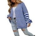 thumbnail image 3 of Cardigan Sweaters for Women Color Block Long Sleeve V Neck Sweater Fashion Kint Striped Open Front Button Outerwear, 3 of 7