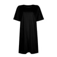 thumbnail image 4 of vestido de manga corta suelto con bolsillo y cuello redondo de color sólido a la moda para mujer negro / l, 4 of 8