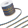 thumbnail image 1 of Cinta ondulada metálica de 17 m x 7 mm, bicolor, azul real y dorado. Cinta con flecos y ribete ondulado. Cinta trenzada con ribete de encaje en zigzag., 1 of 9