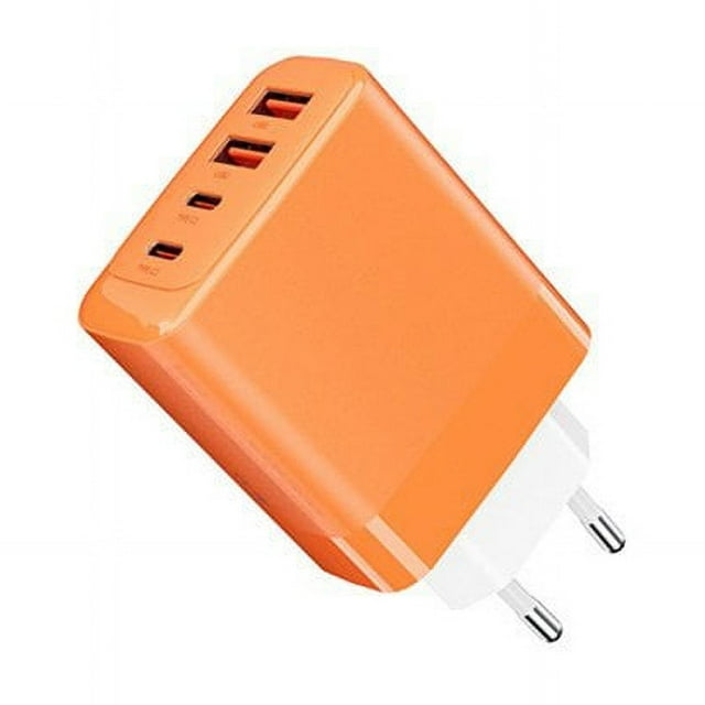 USB Fast Wall Charger Block 4-Interface Pd Power Adapter Fast Charging Plug Box Brick Cube EU Plug Orange