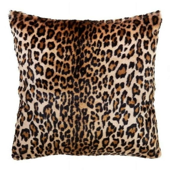 SARO  18 in. Square Down Filled Poly Throw Pillow with Cheetah Print Faux Fur Design - Brown