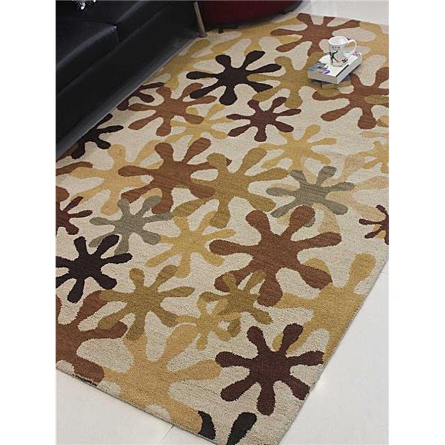 9 x 12 Pi Main Touffeté Laine Rectangle Floral Zone Tapis&44; Crème