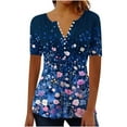 thumbnail image 3 of Jsaierl Womens Tops Hide Belly Shirts Summer Pleated Button V Neck T-Shirt Causal Empire Waist A-Line Floral Tunic Blouses Plus Size, 3 of 6