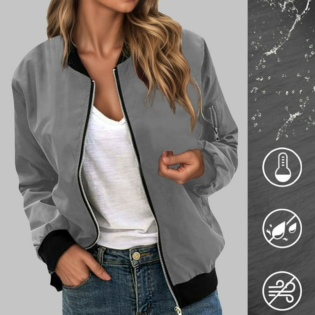 HUITKMM Veste d'Hiver pour Femmes Veste Décontractée à Fermeture Éclair Couleur Unie