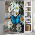 thumbnail image 3 of White Daisy Fabric Shower Curtain Blue Butterfly Washable Shower Curtains for Bathroom, Waterproof Bath Curtain with Hooks Home Decor 72x84in, 3 of 8