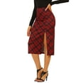 thumbnail image 4 of INSPIRE CHIC Women's Skirt Plaid Pattern Straight Line Elastic Back Knitted Stretchy Slit Skirt XS Red, 4 of 7