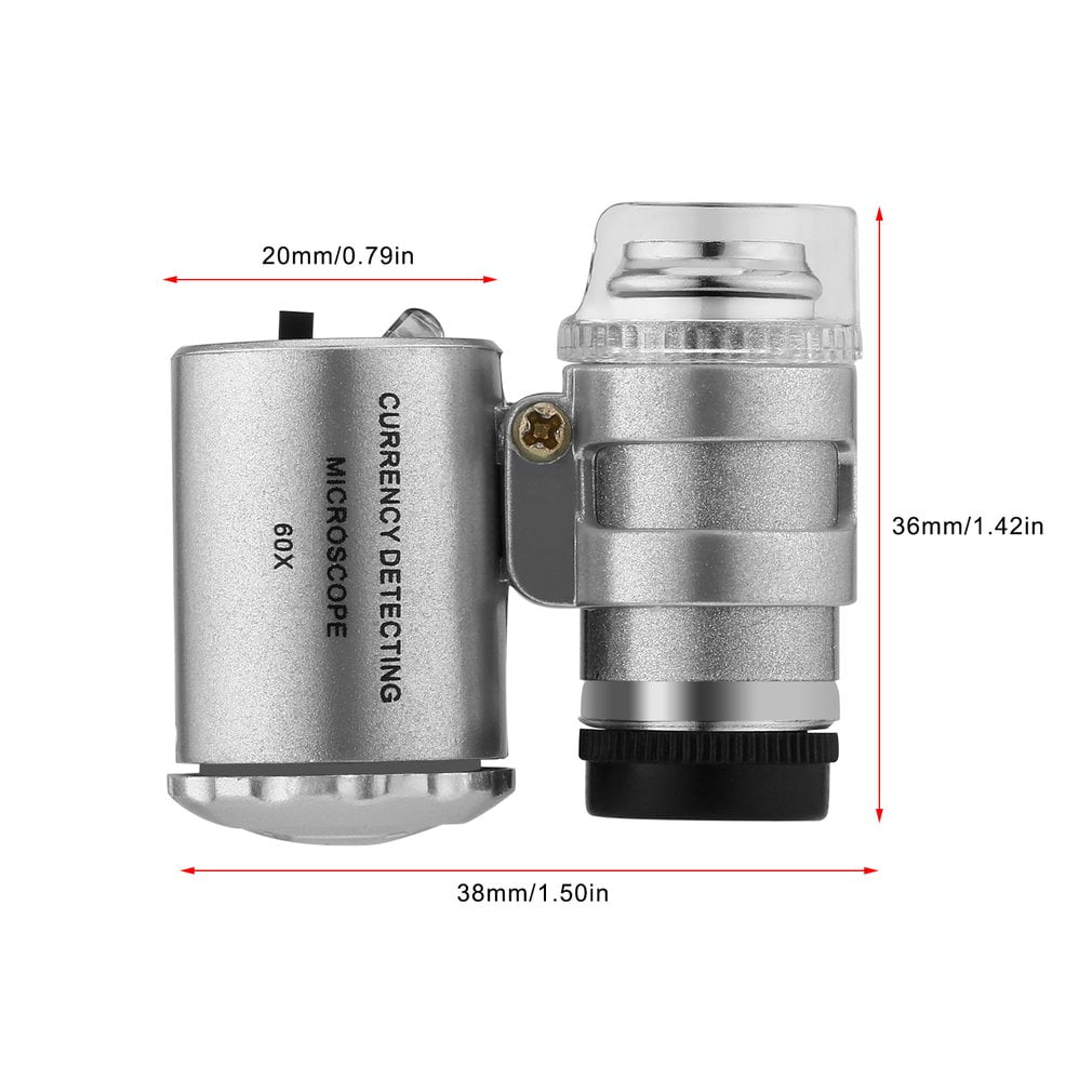SeniorMar Mini Portable Handheld Money Tester 60X Currency Detecting Microscope Magnifier Loupe Glass LED Light UV Microscope 