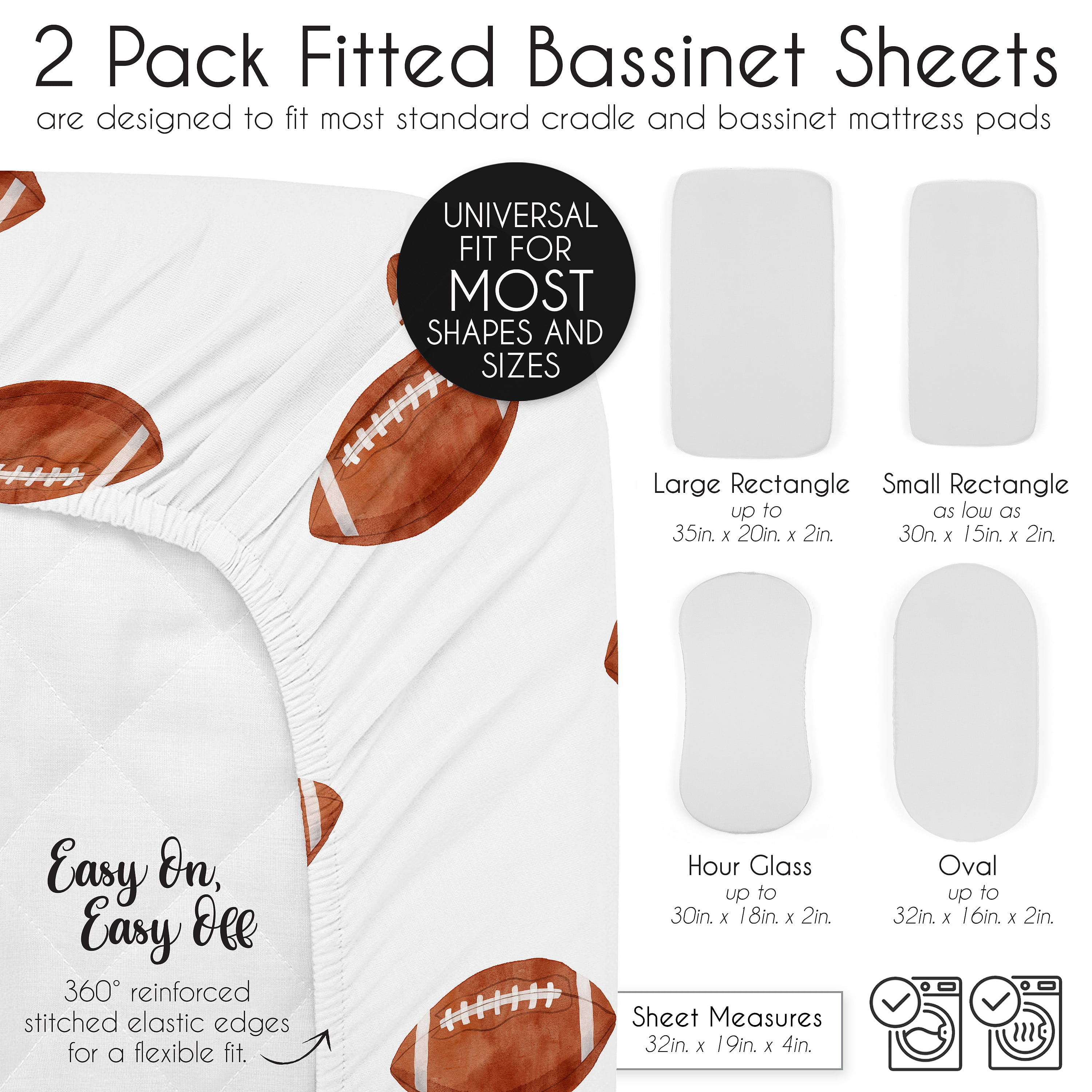 Sweet Jojo Designs Watercolor Sports Theme Football Print Boy Baby Bassinet Fitted Sheets Set 2 Piece