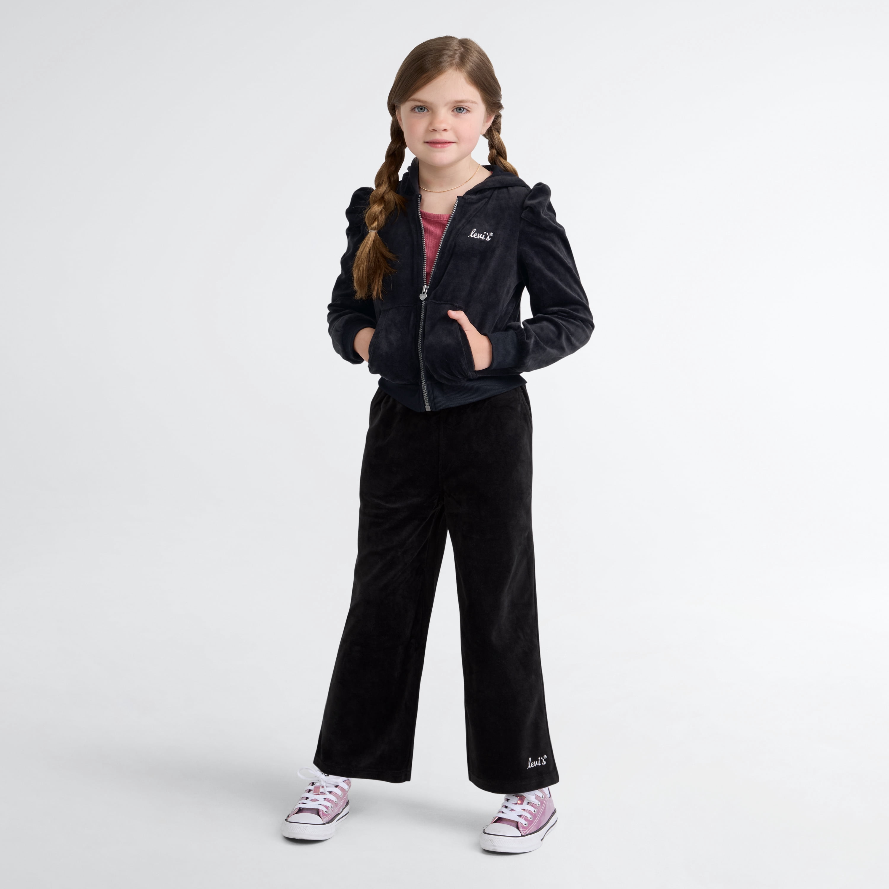 Levi Girls Full Zip Velour Hoodie, Size 4-6X