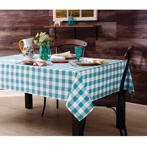The Pioneer Woman 60" x 84" Charming Check Teal Tablecloth Walmart