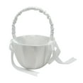 thumbnail image 1 of Canasta de flores nupcial con detalles de perlas y cristales, ideal para ceremonias y decoraciones de fiestas. Hecha de satén blanco y cinta, perfecta para niñas floreras., 1 of 6