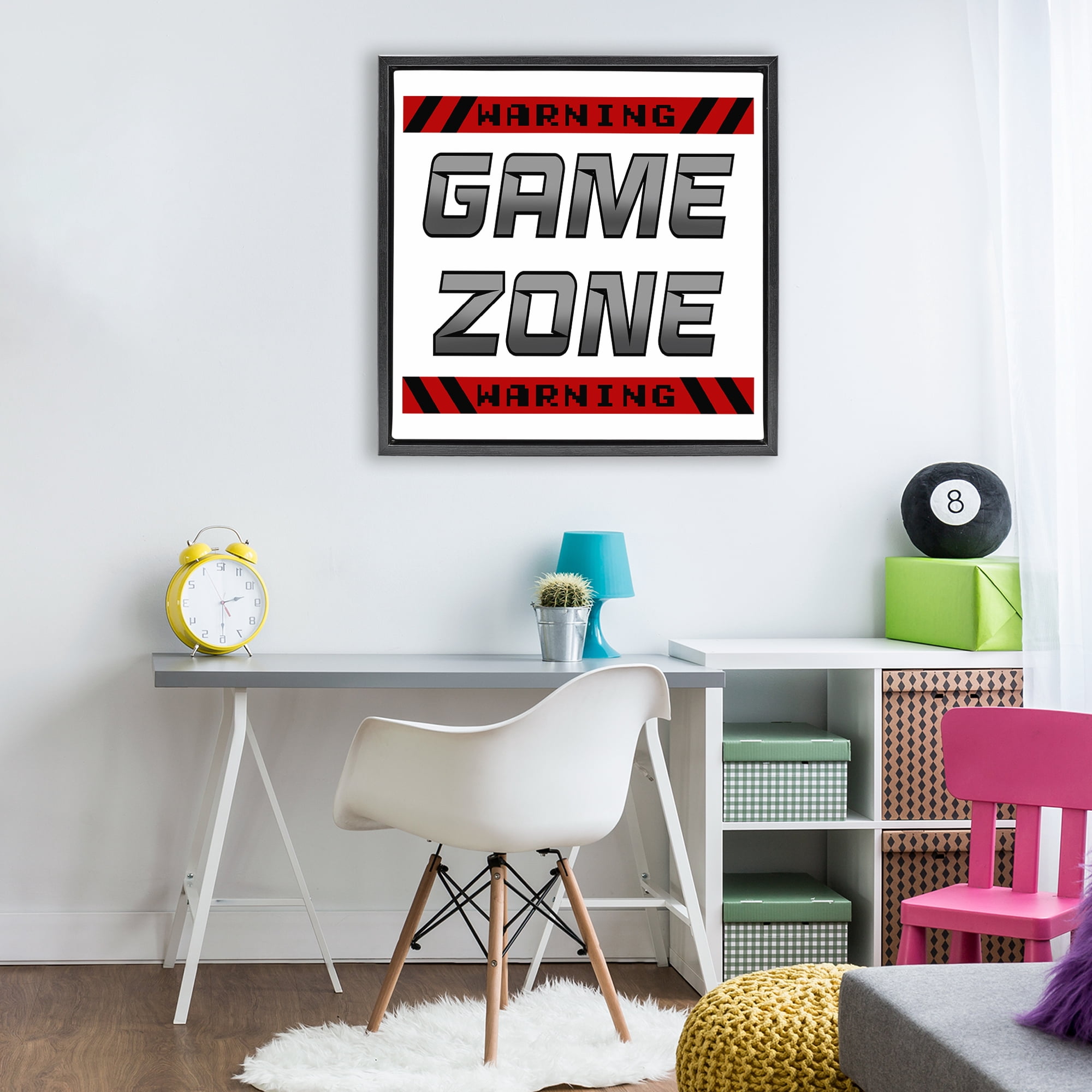 Stupell Industries Game Zone Warning Black Framed Floater Canvas Wall Art, design by Marcus Prime