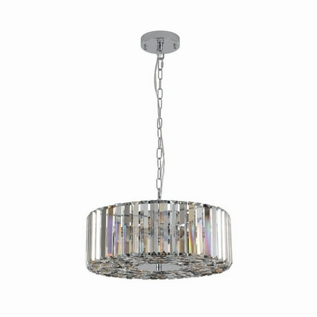 17" Modern Crystal Drum Pendant Chandelier with Chrome Finish – Elegant Lighting Fixture for Living Room, Bedroom, or Dining Area (Bulb Not Included)