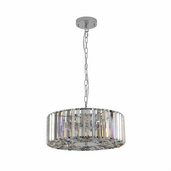 17" Modern Crystal Drum Pendant Chandelier with Chrome Finish – Elegant Lighting Fixture for Living Room, Bedroom, or Dining Area (Bulb Not Included)