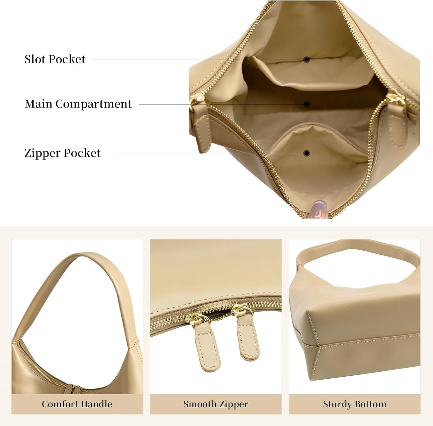 Kwuty Leather Hobo Bag Small Shoulder Purses for Women Slouchy Tote Handbag Vegan Leather Crescent Bag