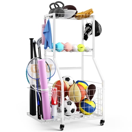Sports Equipment Garage Organizer Ball Storage Rack With Wheels-upgraded 3 Layers Sport Outdoor Basketball Racks For Balls Holder And Hooks Sports Equipment Garage Organizer Ball Storage Rack With Wheels-upgraded 3 Layers Sport Outdoor Basketball Racks For Balls Holder And Hooks