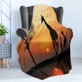 thumbnail image 4 of Africa Soft Flannel Fleece Throw Blanket, Giraffes on Bushes by the Lake Surface Horizon in the Middle of Nowhere Image, Cozy Plush for Indoor and Outdoor Use, 70" x 90", Orange Black, by Ambesonne, 4 of 5