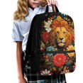 thumbnail image 3 of Uourmeti Floral Lion Portrait Print Smooth Zippers Backpack for Camping Travel, Stylish Spacious Storage School Backpack Side Mesh Pockets Student Bookbag, 3 of 6
