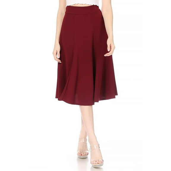 Women's Solid Flared Lightweight Elastic High Waist Long Midi A-line Skirt