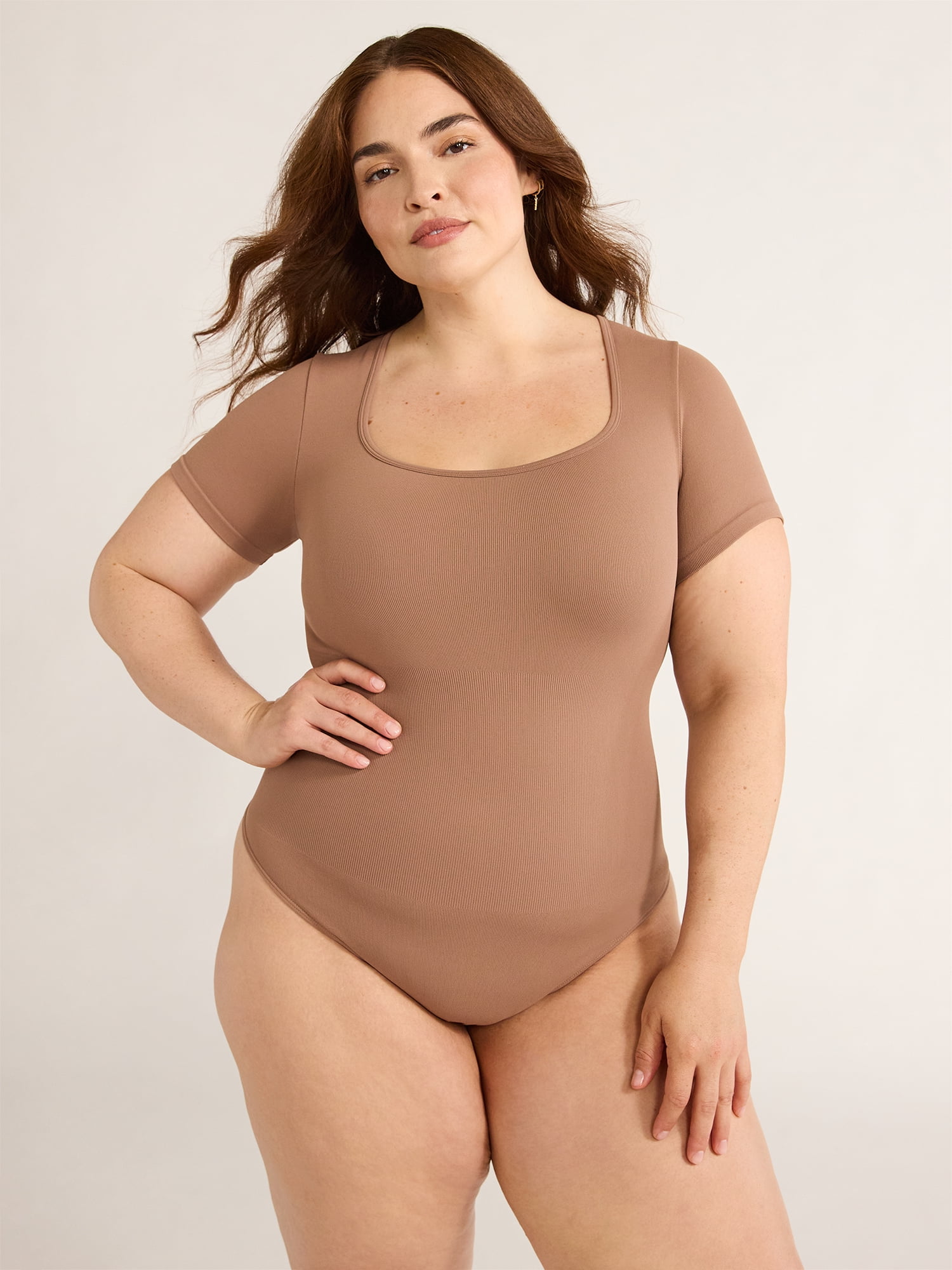 Joyspun Women's Seamless Slimming Bodysuit with Short Sleeves, 2- Pack, Sizes XS-XXXL