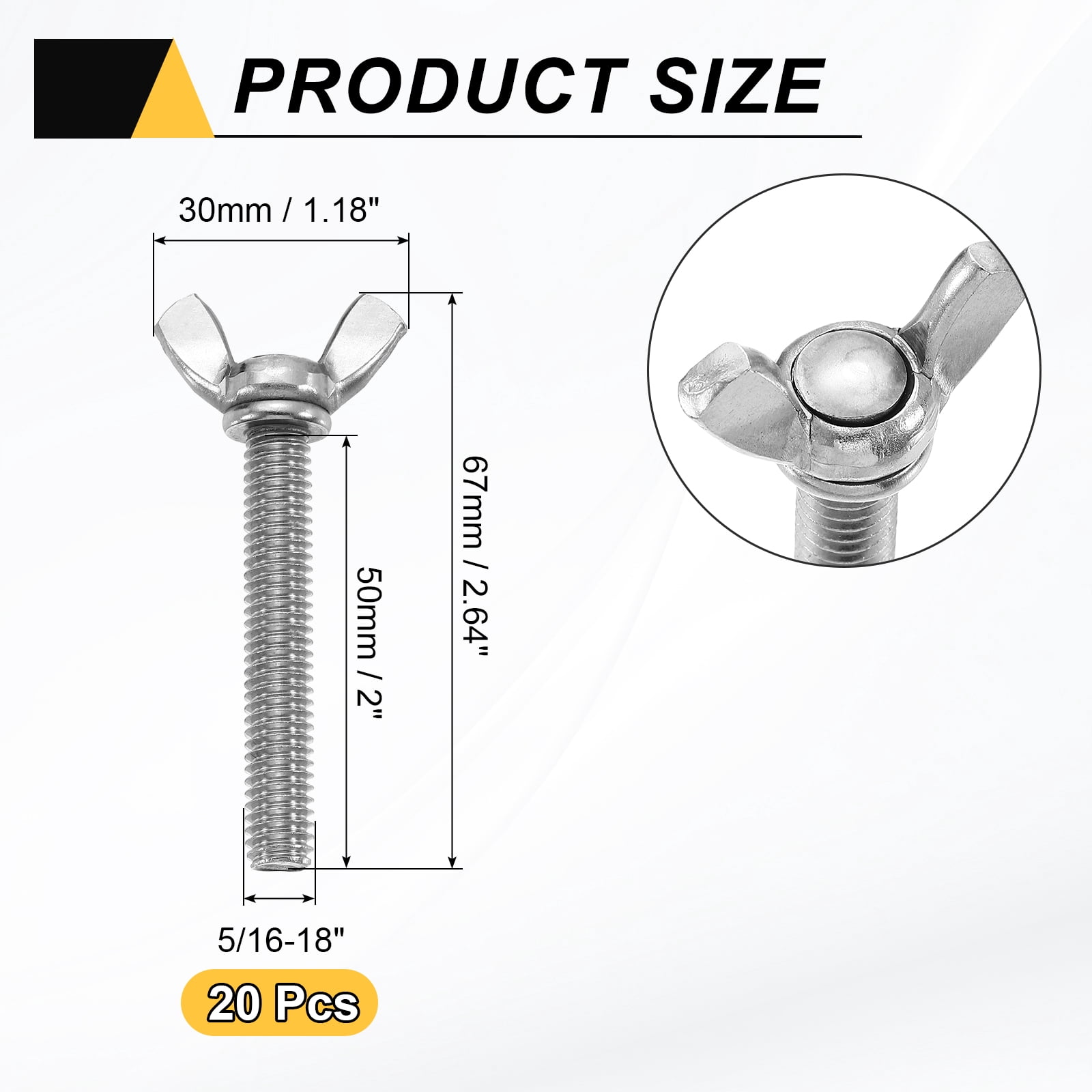 Uxcell 20 Pack 5/16-18" x 2" Wing Butterfly Screw Bolts, 304 Stainless Steel Machine Fastener, Thumb Hand Screws for Electronic Equipment, Silver Tone